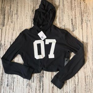 Black Cropped Hoodie with White Number